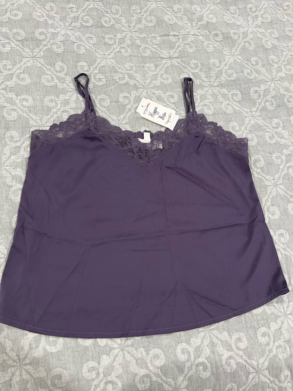 Hippie Rose Grape Satin Lace-Trim Tank